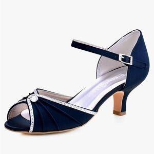 Navy blue peep toe kitten heels